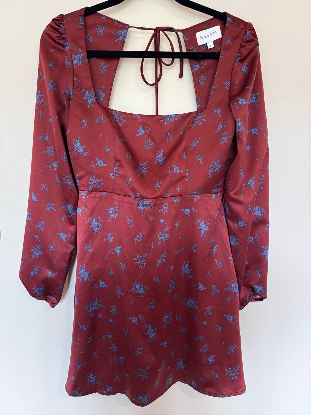 Park & Fifth Burgundy Mini Dress with Blue Floral Print